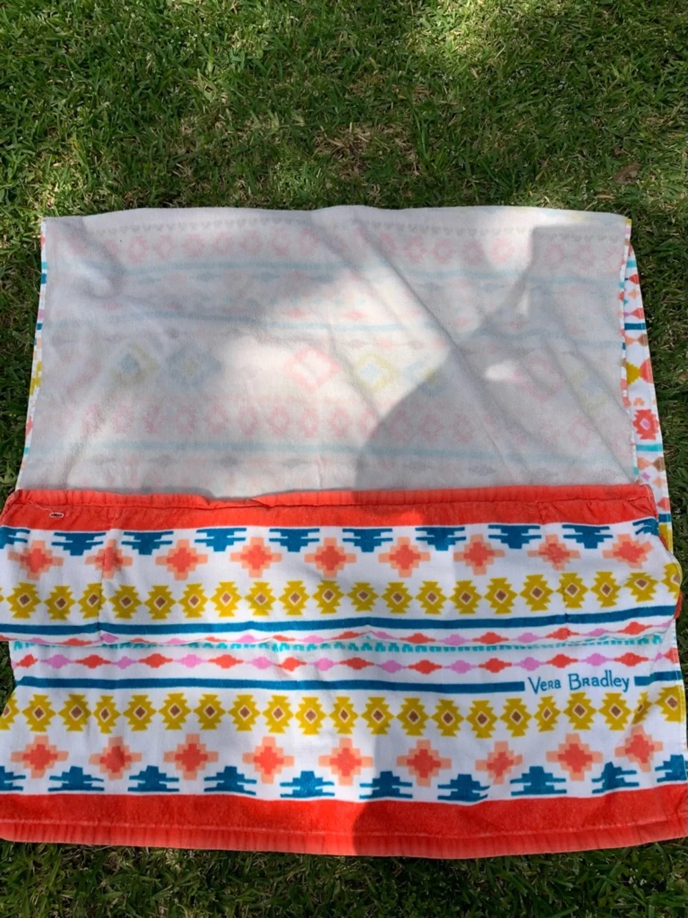 Vera Bradley Coral, Teal & Mustard Geometric Stripe Towel 65x32 Oversized